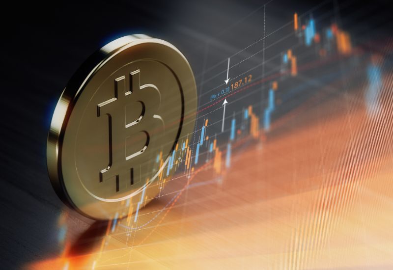 Bitcoin Symbol Over Financial Chart