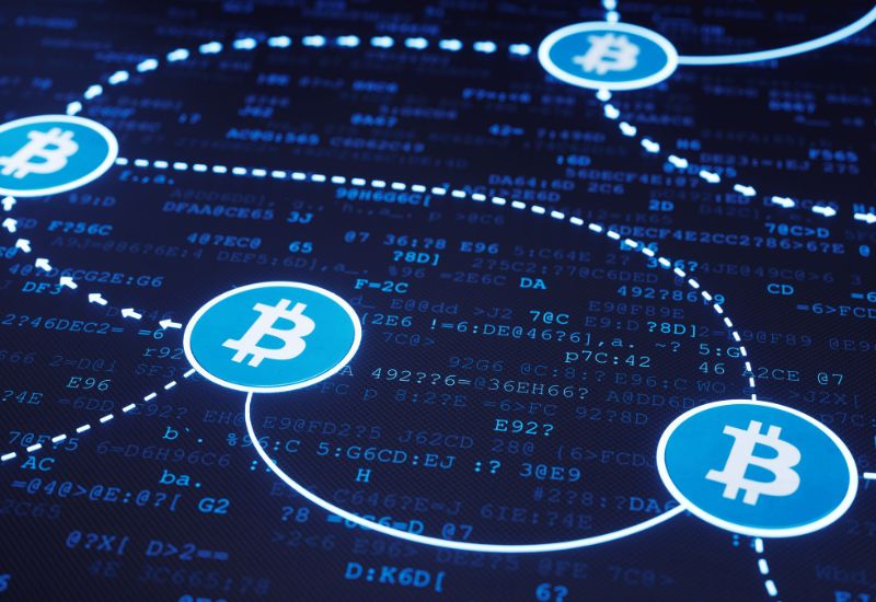 Bitcoin Symbols over Crypto Trading Graphic