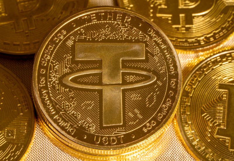 Golden Crypto Coins with Closeup